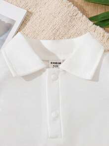 SHEIN Vintaside Kids 2件套男婴可爱格子印花短袖套装，春季 - 杏色 - 查看 4