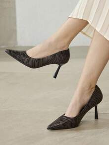 MOTF PREMIUM Sepatu hak tinggi stiletto ujung runcing yang mewah, bergaya vintage, cocok untuk fesyen dasar, perjalanan sehari-hari, pesta malam, dan acara musim semi. - Grafit Hitam - View 5