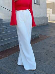 Jeta Ari Elegant & Stylish Design Pleated White Women's Suit Pants, Pockets, Straight Leg, Suitable For Tall, Fall, Winter, Summer, Spring, New Year, Party, Wedding, Elegant, Chic, Stylish, Business Casual - White - View 4