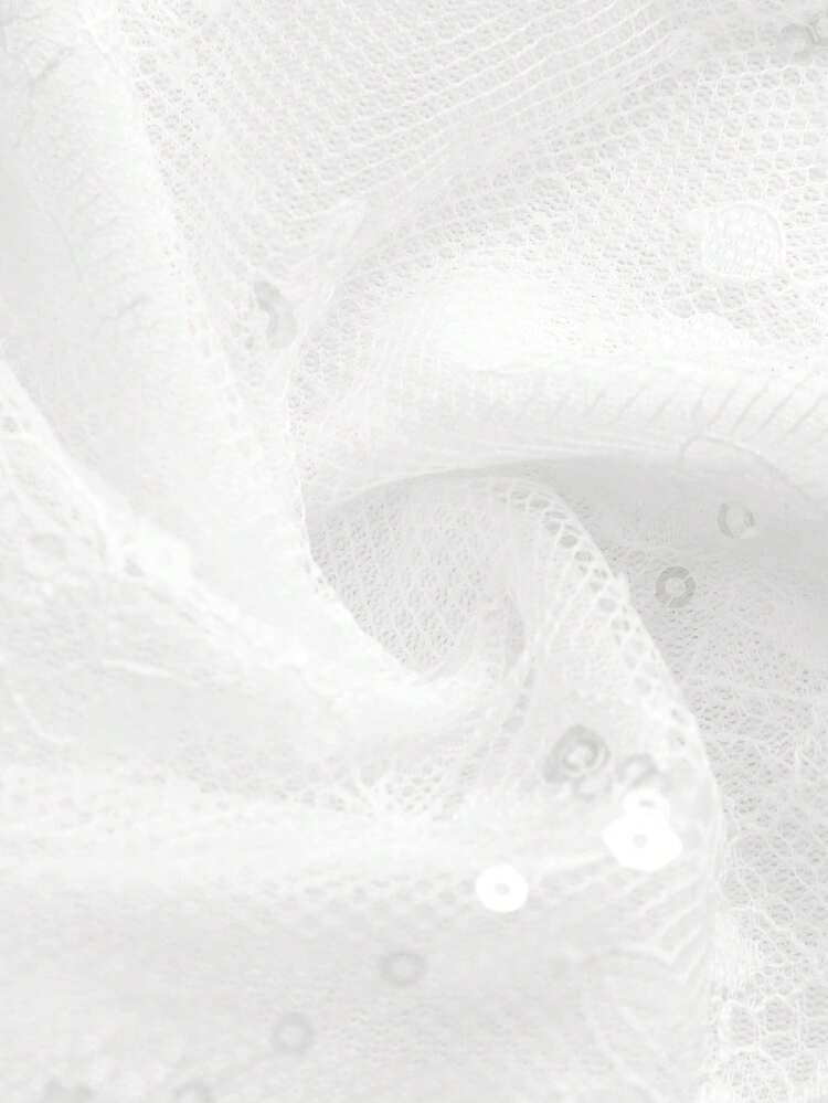 Fitted White Shirt With Lace Body, And Sequins On The Collar And Flared Cuffs Fall Women Clothes Autumn Winter