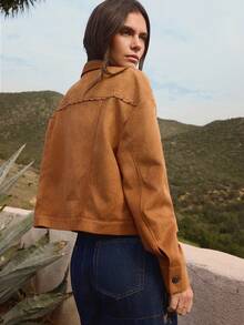 WESTFADE 翻领纽扣前襟西部风格仿麂皮铆钉夹克，适合春季、夏季、度假、休闲、波西米亚风、纳什维尔、牛仔、乡村音乐节、科切拉音乐节等场合。 - 棕色 - 查看 2