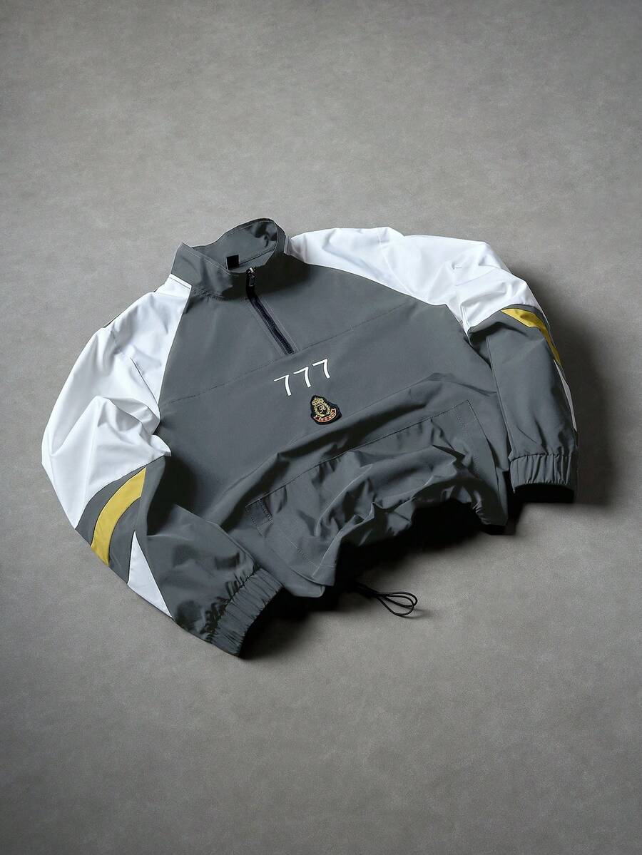 Aesthetic Post Áo khoác nam thường ngày, áo khoác phối màu cổ bẻ nửa khóa kéo, thiết kế số và hình đồ họa, dây rút ở gấu áo để điều chỉnh độ vừa vặn, phù hợp cho mặc hàng ngày, đi chơi, thể thao, đi học, dự tiệc, lễ hội âm nhạc, các dịp thường nhật. Có thể dùng làm quà tặng cho bạn bè hoặc bạn trai. Áo khoác phối màu. - Xám - Xem 1