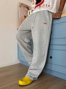 STEELVANCE Men's Casual Letter Print Drawstring Waist Pants - Flint Stone - View 4