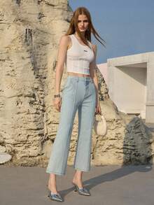 MOTF PREMIUM SLIM FIT CROPPED FLARE LEG JEANS, SPRING/SUMMER - Baby Blue - View 2