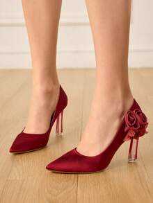CUCCOO HITCHD 优雅的3D立体花卉装饰高跟鞋 - 紅色 - 查看 5
