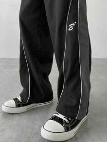 Manfinity Hypemode Men's Patchwork Contrast Trim Graphic Print Loose Casual Pants With Slant Pockets - Black - View 6