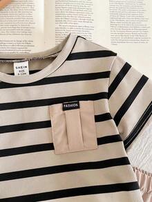 LMoss Kids 2pcs Baby Boy Knitted Striped Crew Neck T-Shirt And Woven Shorts Set - Multicolor - View 3