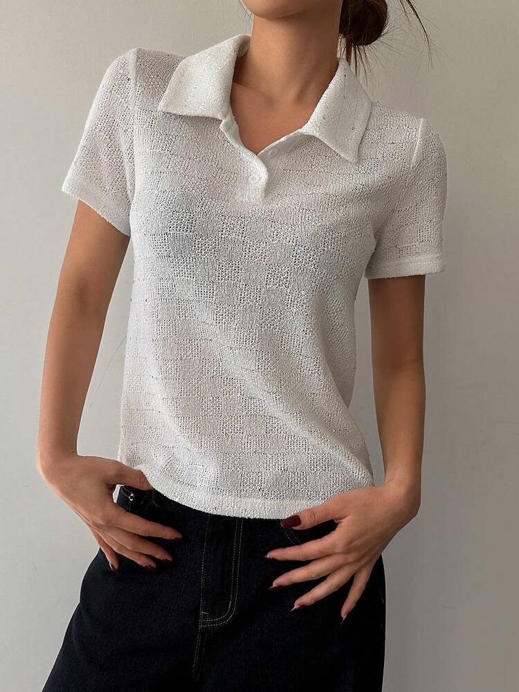 Women's Solid Color Regular Shoulder Short Sleeve Half-Zip Comfortable Breathable Summer T-Shirt