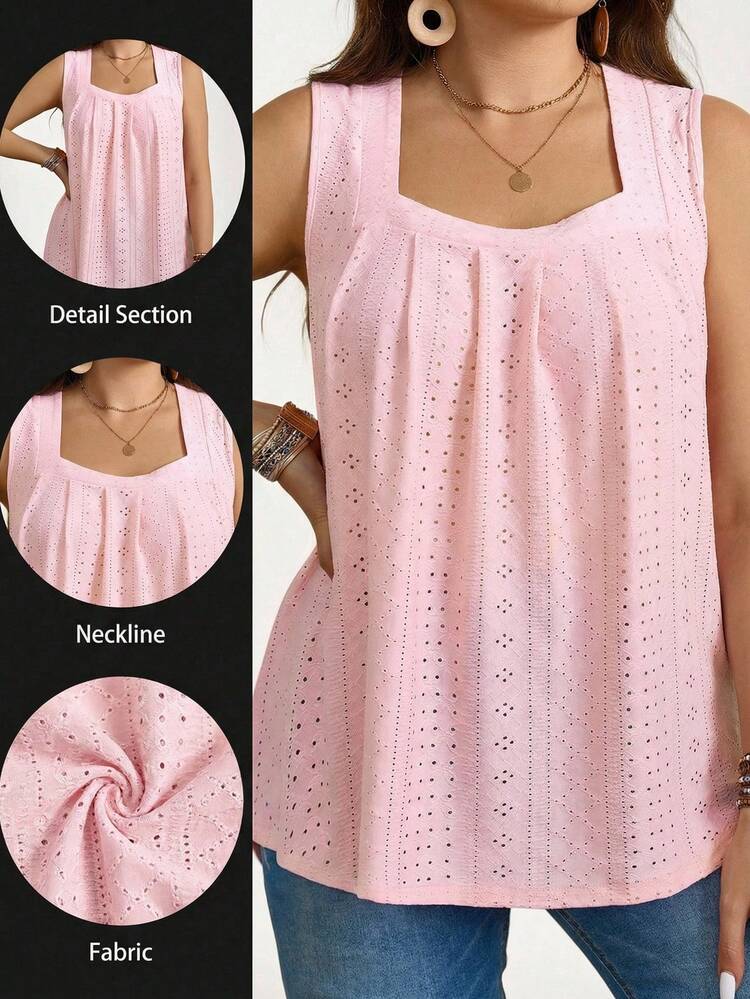 SHEIN LUNE Camiseta sin mangas rosa casual de verano para mujeres de talla grande - Rosa - Añade 1