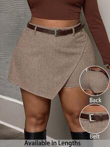 SHEIN PETITE CURVE Váy/Quần dài nữ cỡ lớn cạp cao, vạt bất đối xứng, họa tiết răng cưa. - Nhiều màu - Xem 1