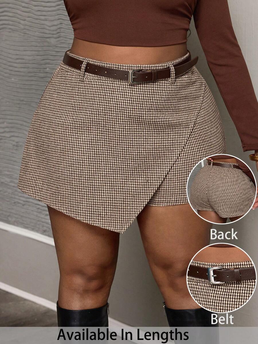 SHEIN PETITE CURVE Váy/Quần dài nữ cỡ lớn cạp cao, vạt bất đối xứng, họa tiết răng cưa. - Nhiều màu - Xem 1