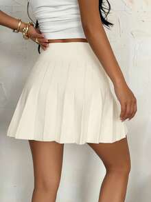 SHEIN PETITE Women's Sweater Pleated Skirt In Fall/Winter - White - View 2