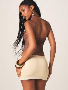 MISSGUIDED Champagne Gold Sequin Low Rise Mini Skirt With Chiffon Hem Panel For Party Evening Club Wear - Light Yellow - View 3