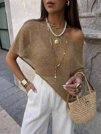 Aloruh Women's Brown Vacation Sequin Decorated Shawl