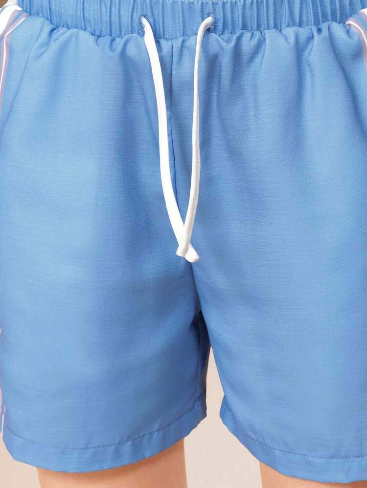 Linen Feel Side Stripe Shorts With Drawstring