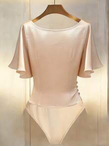 Franclia 女士优雅亮面连体衣，V领连体衣，时尚连体衣 - 杏色 - 查看 2