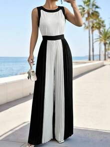 Editum 女士优雅露背连体裤，宽松版型，撞色印花 - 黑與白 - 查看 5