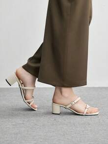 CUCCOO BIZCHIC 简约时尚百搭休闲及通勤女式高跟凉鞋 - 米色 - 查看 5