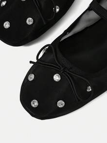 CUCCOO HITCHD French Ballet Shoes, Women's Shoes, New Spring/Summer Rhinestone Black Mesh Breathable Bow Tie Mary Jane Flat Shoes, Wedding Season - Black - View 8