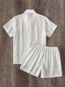 Manfinity Joysei Bộ đồ đi biển đơn giản và thời trang cho nam, áo sơ mi ngắn tay màu trơn và quần short, mặc hàng ngày - trắng - Xem 2