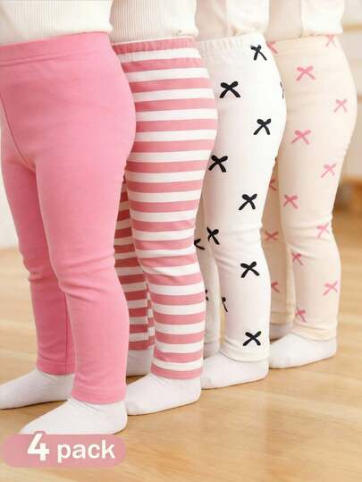 SHEIN 5pcs/Set Baby Girls' Casual Everyday All-Match Colorful Floral & Striped Print Bottoms, Spring/Summer