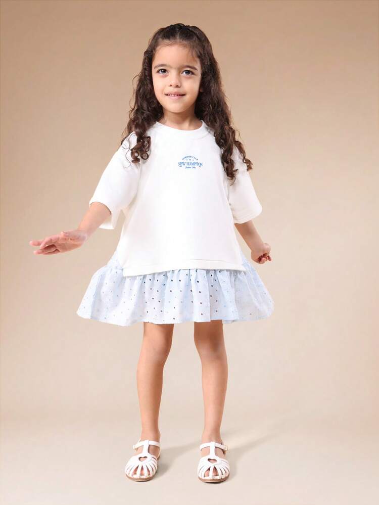 White Sweatshirt With Polka Dot Ruffle