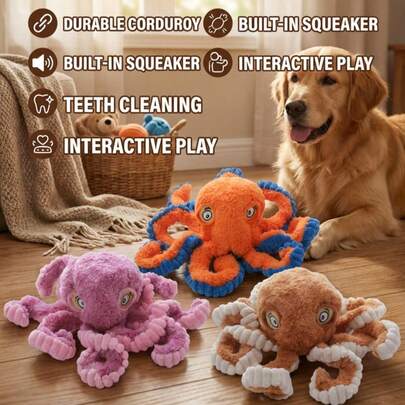 PETSIN Đồ chơi nhồi bông hình bạch tuộc ngộ nghĩnh cho chó, có tiếng sủa BB, đồ chơi tương tác cho chó.