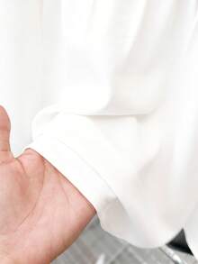 GlowEve CURVE 大码女式纯色圆领灯笼袖荷叶边下摆拼接宽松衬衫 - 白色 - 查看 5