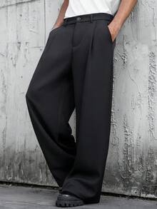 Manfinity Mode Men's Black Suit Pants, Loose Casual Versatile Fashion Suit Trousers - Black - View 3