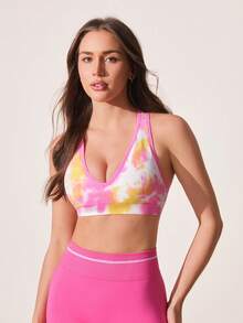 Core Rhythm Áo ngực thể thao không đường may, cổ chữ V, lưng chéo, in họa tiết nhuộm tie-dye - Nhiều màu - Xem 2