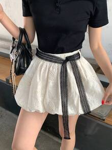 DAZY 女士蕾丝韩版休闲泡泡迷你裙 - 白色 - 查看 5
