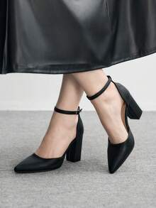 CUCCOO BIZCHIC 女士极简踝带高跟鞋，黑色缎面细高跟鞋，魅力十足，适合夏季毕业舞会、度假、返校、大学生等各种场合，优雅百搭，商务休闲、商务时尚、派对、春季、春假、复活节、圣诞节等场合皆宜。 - 黑色1 - 查看 5