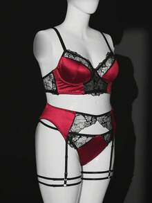 Seduluxe 5件套加大码性感内衣套装，刺绣精美，缎面面料，带钢圈。 - 彩色 - 查看 10