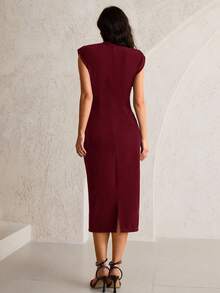 MaterniWear 孕妇纯色无袖优雅立领时尚连衣裙 - 玫瑰紅 - 查看 2