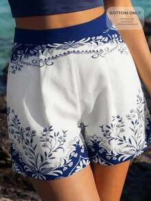 CAJUNI Blue And White Shorts With A Delicate Print, Summer Casual Vacation - Blue and White - View 1