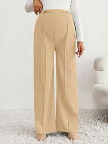 SHEIN Maternity Solid Color Casual Pants - Khaki - View 5