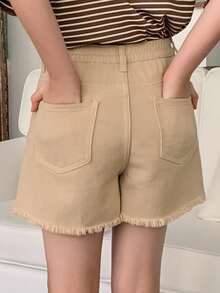 DAZY Tween Girls Frayed Hem Denim Shorts - Khaki - View 2