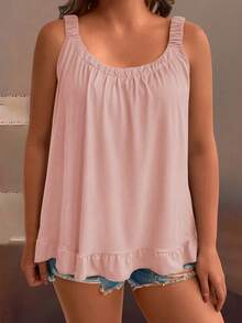 SHEIN Áo camisole cỡ lớn, màu trơn, tối giản, phong cách thường ngày - Bụi hồng - Xem 4