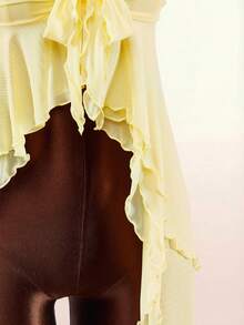 Amplova Romantic Boho Style Asymmetrical Mesh Hem Women Tank Top - Pale Yellow - View 5