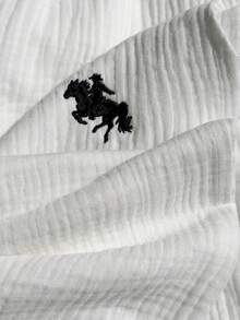 SHEIN EZwear 夏季纯色褶皱纹理面料宽松抽绳腰带休闲度假阔腿裤，大码 - 白色 - 查看 7