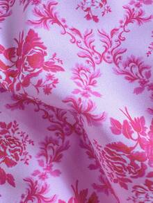 Swim Mod 2026春夏女士沙滩套装，两件套比基尼，春夏沙滩度假下午茶野餐清新甜美可爱复古碎花印花，精致蕾丝拼接，荷叶边可调节肩带三角比基尼上衣，粉色，甜美可爱，优雅淑女风，适合沙滩、度假、日常穿着 - 粉色 - 查看 6