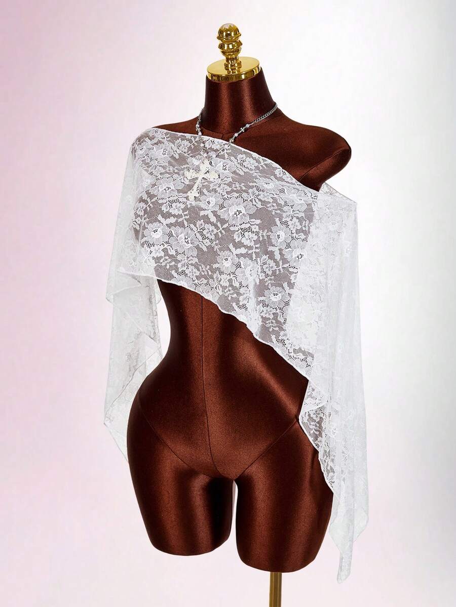 Amplova Women's Glittery Sheer Asymmetric Shoulder Loose Fit Asymmetrical Hem Blouse, Party Wear - White - View 1