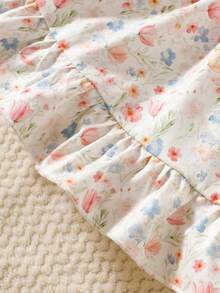 SHEIN 2pcs/Set Newborn Baby Girls Cute Summer Korean Sweet Princess Ditsy Floral Ruffle Bow Dress & Headband Set,Sleeveless High Waist A-Line Cake Dress - White - View 8