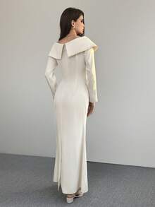 Modelyn 法式白色月光翻领前扣长袖长款西装外套 - 米色 - 查看 2