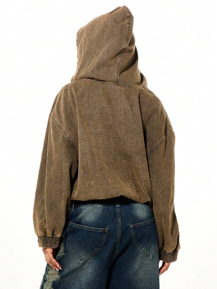 SUMWON WOMEN Oversized Hooded Denim Jacket With Zip