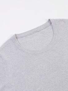 SHEIN 优雅低领极简纯色百搭短袖上衣 - 淺灰色 - 查看 7