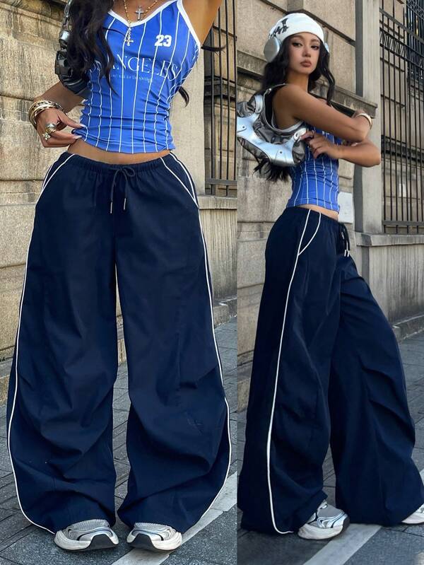 Coolane Pantalones de paracaídas con bloques de color para salir y conciertos de primavera y verano para mujeres