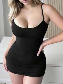 INAWLY Solva Gaun Terusan Kasual Minimalis Warna Polos untuk Wanita - Hitam - View 3