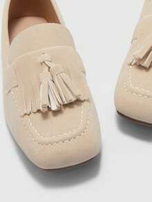 CUCCOO BIZCHIC 杏色方头流苏平底套脚乐福鞋（女士款） - 杏色 - 查看 7