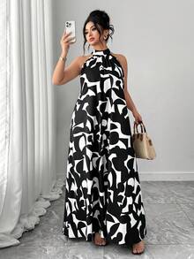 SHEIN Elenzya 数码印花宽松领口系带度假连衣裙 - 彩色 - 查看 5